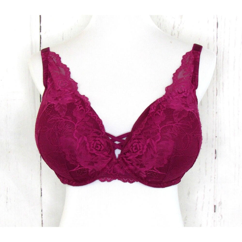 Torrid Curve Push Up Plunge Bra Size 42DD Underwire Padded Pink Lace Multiway